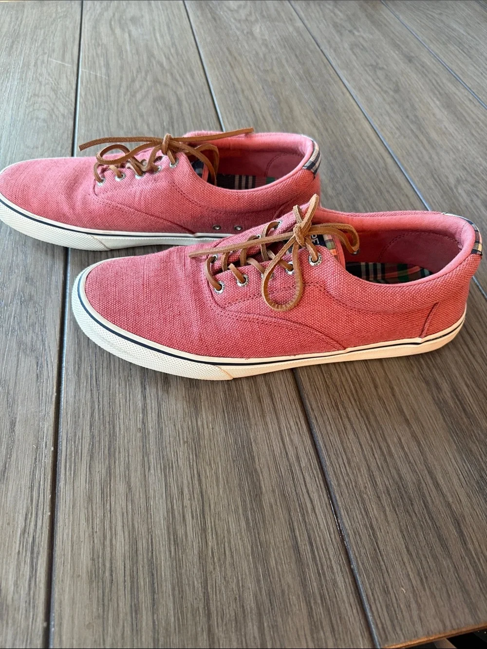 Sperry Coral Canvas Boat Shoes with Leather Laces